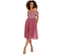 Maya Deluxe Ladies Bardot Dresses for Women Midi High Empire Waist Sequins Embellished Formal Evening for Wedding Guest, Vestido de Dama de Honor Mujer, Desert Rose, 18