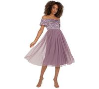 Maya Deluxe Ladies Bardot Dresses Women Midi High Empire Waist Sequins Embellished Formal Evening for Wedding Guest Vestido de Dama de Honor, Moody Lilac, 18 para Mujer