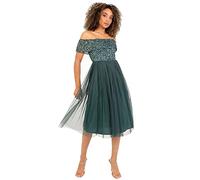 Maya Deluxe Ladies Bardot Dresses Women Midi High Empire Waist Sequins Embellished Formal Evening for Wedding Guest Vestido de Dama de Honor, Emerald Green, 6 para Mujer