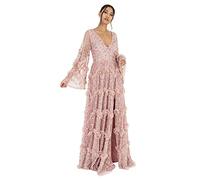Maya Deluxe Ladies Womens Maxi Dress V Neckline Sequin with Ruffle Empire Waist Slit Split for Prom Ball Bridesmaid Wedding Guest, Vestidos De Las Mujeres, Frosted Pink, Talla 40
