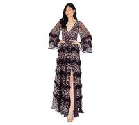 Maya Deluxe Ladies Womens Maxi Dress V Neckline Sequin with Ruffle Empire Waist Slit Split for Prom Ball Bridesmaid Wedding Guest Vestidos, Berry, 48 De Las Mujeres