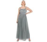Maya Deluxe Ladies Womens Maxi Dress Wide Straps Sleevless Square Neckline Embellished for Wedding Guest Prom Vestido de Dama de Honor, Misty Green, 38 para Mujer