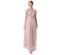 Maya Deluxe Maxi Dress for Women Ladies Braidesmaid V-Neck Plus Size Ball Gown Short Sleeves Long Elegant Empire Waist Vestido de la Dama de Honor, Taupe Blush, 48 De Las Mujeres