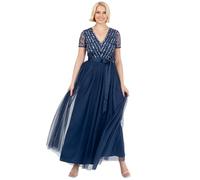 Maya Deluxe Maxi Dress for Women Ladies Bridesmaid V-Neck Ball Gown Short Sleeves Long Elegant Empire Waist Wedding Vestido de Dama de Honor, French Navy, 38 para Mujer