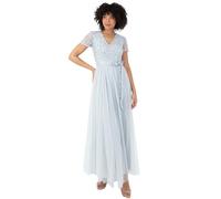 Maya Deluxe Maxi Dress for Women Ladies Bridesmaid V-Neck Ball Gown Short Sleeves Long Elegant Empire Waist Wedding, Vestido de Dama de Honor Mujer, Ice Blue,