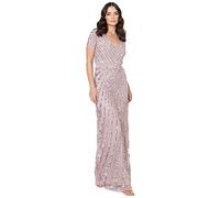 Maya Deluxe Maxi Womens Ladies Embellished Sequin Dress Long Short Sleeve V Neck High Empire Waist A Cut Shiny Prom Weddin Vestido de Dama de Honor, Frosted Pink, 14 para Mujer