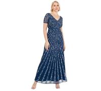 Maya Deluxe Maxi Womens Ladies Embellished Sequin Dress Long Short Sleeve V Neck High Empire Waist a Cut Shiny Prom Wedding, Vestido de Dama de Honor Mujer, French Navy,