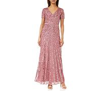 Maya Deluxe Maxi Womens Ladies Embellished Sequin Dress Long Short Sleeve V Neck High Empire Waist A Cut Shiny Prom Weddin Vestido de Dama de Honor para Mujer