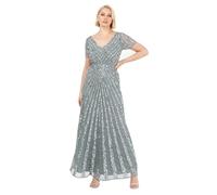 Maya Deluxe Maxi Womens Ladies Embellished Sequin Dress Long Short Sleeve V Neck High Empire Waist A Cut Shiny Prom Weddin Vestido de Dama de Honor para Mujer