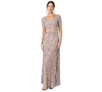 Maya Deluxe Maxi Womens Ladies Embellished Sequin Dress Long Short Sleeve V Neck High Empire Waist a Cut Shiny Prom Wedding Vestido de Dama de Honor, Rubor Taupe, 38 para Mujer