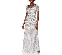 Maya Deluxe Maxi Womens Ladies Embellished Sequin Dress Long Short Sleeve V Neck High Empire Waist a Cut Shiny Prom Wedding Vestido de Dama de Honor, Gris, 34 para Mujer
