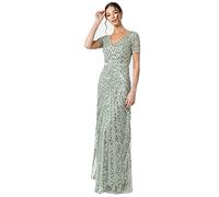 Maya Deluxe Maxi Womens Ladies Embellished Sequin Dress Long Short Sleeve V Neck High Empire Waist A Cut Shiny Prom Weddin Vestido de Dama de Honor para Mujer