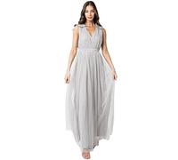 Maya Deluxe Maxivestido con Detalle de Volantes en los Hombros Vestido de Dama de Honor, Gris Suave, 38 para Mujer