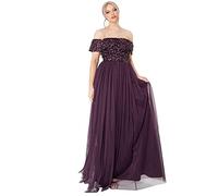 Maya Deluxe Maya Berry Bardot Embellished Maxi Dress, Vestido de Dama de Honor Mujer, Berry, 28