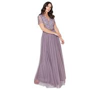 Maya Deluxe Maya Deluxe Maxi Dress for Women Ladies Braidesmaid V-neck Plus Size Ball Gown Short Sleeves Long Elegant Empire Waist, Vestido de dama de honor Mujer, Moody Lilac, 20