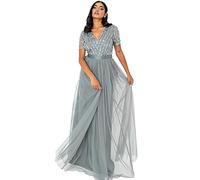 Maya Deluxe Maya Deluxe Navy Short Sleeve Stripe Bridesmaid Maxi Dress, Vestido Formal Mujer, Misty Green, 28