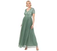 Maya Deluxe Womens Ladies Dress for Wedding Guest Plus Size Empire High Waist Sequins Short Sleeve Evening Bridesmaid Vestido de Dama de Honor, Deep Mint, 56 para Mujer