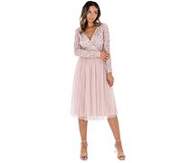 Maya Deluxe Maya Faux Warp Front Embellished Midi Dress, Vestido de Dama de Honor Mujer, Frosted Pink, 28
