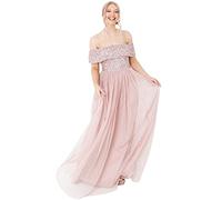 Maya Deluxe Maya Frosted Pink Bardot Embellished Maxi Dress Vestido de Dama de Honor, 10 para Mujer