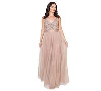 Maya Deluxe Maya Sleeveless Stripe Embellished Maxi Dress Vestido de promoción, Taupe Blush, 26 para Mujer