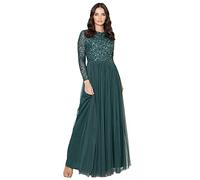 Maya Deluxe Vestido Maxi de Manga Larga Adornado Maya para Dama de Honor, Verde Esmeralda, 52 Más para Mujer
