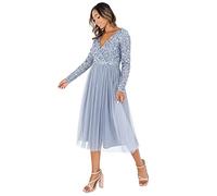 Maya Deluxe Maya Vestido Midi Adornado con La Parte Delantera de Deformación Falsa Dama de Honor, Dusty Azul, 36 para Mujer