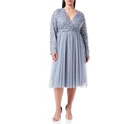 Maya Deluxe Maya Vestido Midi Adornado con la Parte Delantera de deformación Falsa Dama de Honor, Dusty Azul, 36 para Mujer