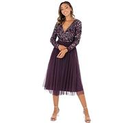 Maya Deluxe Maya Vestido Midi Adornado con la Parte Delantera de deformación Falsa Dama de Honor, Frutas del Bosque, 48 para Mujer