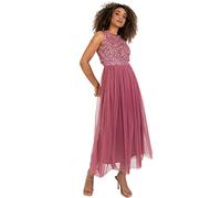 Maya Deluxe Midaxi Dress Women Ladies Sleeveless Sequins High Empire Waist Tulle Embellished for Wedding Guest Ball Vestido de Dama de Honor, Desert Rose, 6 para Mujer