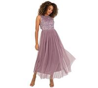Maya Deluxe Midaxi Dress Women Ladies Sleeveless Sequins High Empire Waist Tulle Embellished for Wedding Guest Ball Vestido de Dama de Honor, Moody Lilac, 8 para Mujer