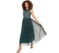 Maya Deluxe Midaxi Dress Women Ladies Sleeveless Sequins High Empire Waist Tulle Embellished for Wedding Guest Ball Vestido de Dama de Honor, Emerald Green, 14 para Mujer