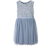 Maya Deluxe Midi Dress for Girls Sequins Embellished Party Tutu Bridesmaids Wedding with Belt Bow Vestido, Dusty Azul, 11-12 Años para Niñas