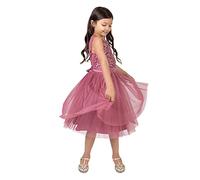 Maya Deluxe Midi Dress for Girls Sequins Embellished Party Tutu Bridesmaids Wedding with Belt Bow Vestido, Rosa Desierto, 9-10 Años para Niñas