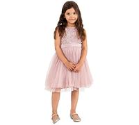 Maya Deluxe Vestido Midi para Niñas con Lentejuelas Adornadas para Fiesta, Tutú, Damas de Honor, Boda con Lazo para Cinturón, Rosa Esmerilado, 7-8 Años