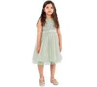 Maya Deluxe Vestido Midi para Niñas con Lentejuelas Adornadas para Fiesta, Tutú, Damas de Honor, Boda con Lazo para Cinturón, Lirio Verde, 5-6 Años
