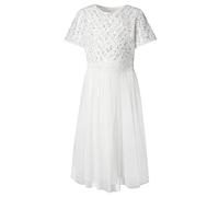 Maya Deluxe Midi Girls Dress for Wedding with Sequin Embellishment Short Sleeve Prom Birthday Party Bridesmaid, Vestidos Muchachas, Ivory, 7-8 Years