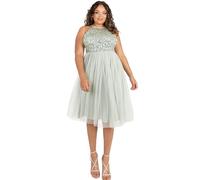 Maya Deluxe Midi para Mujer con Cuello Halter, Tul para Noche, graduación, Boda, Damas de Honor, Vestido de Baile Dama, Lirio Verde, 36