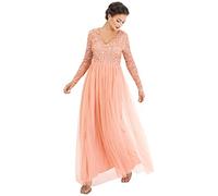 Maya Deluxe Noche para Mujer, de Manga Larga, Maxi Elegante, para Boda, Vestido de Dama de Honor, Albaricoque, 36