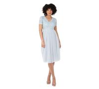 Maya Deluxe Robe de Soirée Midi Ornée D'un Col en V À Manches Courtes pour Bal de Fin D'année, Mariage Vestido de Dama de Honor, Bleu Clair, 38 para Mujer