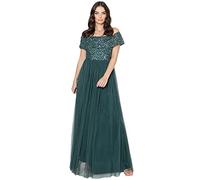 Maya Deluxe Women's Misty Green Bardot Embellished Maxi Dress Bridesmaid Vestido de Dama de Honor, Verde Esmeralda, 38 para Mujer