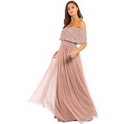 Maya Deluxe Vestido de Bardot para Mujer, Maxi Adornado, Cintura Imperio, sin Mangas, Tul para Boda, invitada, graduación Dama de Honor, Malva, 42