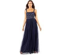 Maya Deluxe Vestido Largo para Mujer con Tirantes Anchos, Sin Mangas, Escote Cuadrado Adornado para Invitadas de Boda Dama de Honor, Azul Marino, 40