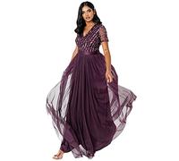 Maya Deluxe Vestido Maxi de Manga Larga Adornado Maya para Dama de Honor, Frutas del Bosque, 48 para Mujer