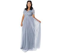 Maya Deluxe Vestido Maxi Adornado con Escote En V Dama de Honor para Mujer, Azul, 50