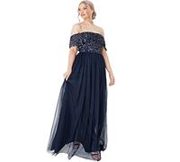 Maya Deluxe Women's Misty Green Bardot Embellished Maxi Dress Bridesmaid Vestido de Dama de Honor, Azul Marino, 48 para Mujer