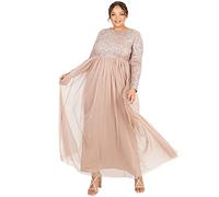 Maya Deluxe Vestido Maxi de Manga Larga Adornado Maya para Dama de Honor, Rubor Taupe, 34 para Mujer