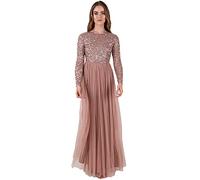 Maya Deluxe Vestido Maxi de Manga Larga Adornado Maya para Dama de Honor, Malva, 34 para Mujer
