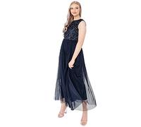 Maya Deluxe Vestido Midaxi para Mujer, sin Mangas, Lentejuelas, Cintura Imperio, Tul Adornado para Boda Dama de Honor, Azul Marino, 46
