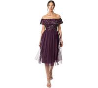 Maya Deluxe Vestido Midi Adornado con Bardot Dama de Honor, Frutas del Bosque, 34 para Mujer