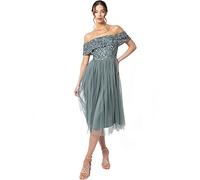 Maya Deluxe Vestido Midi Adornado con Bardot Dama de Honor, Verde Neblina, 40 para Mujer